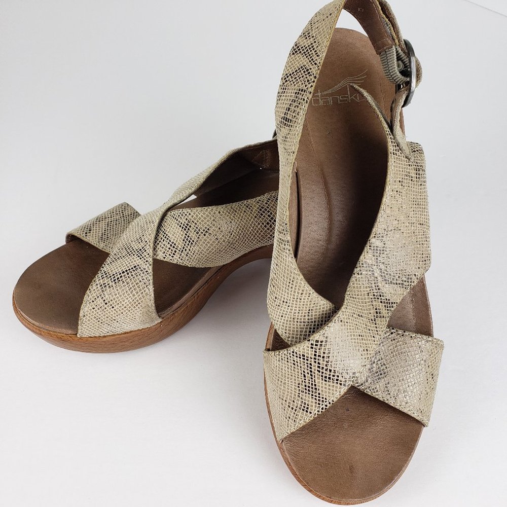 DANSKO Jacinda Snakeskin Tan Leather Wedge Platform Sandals 39
